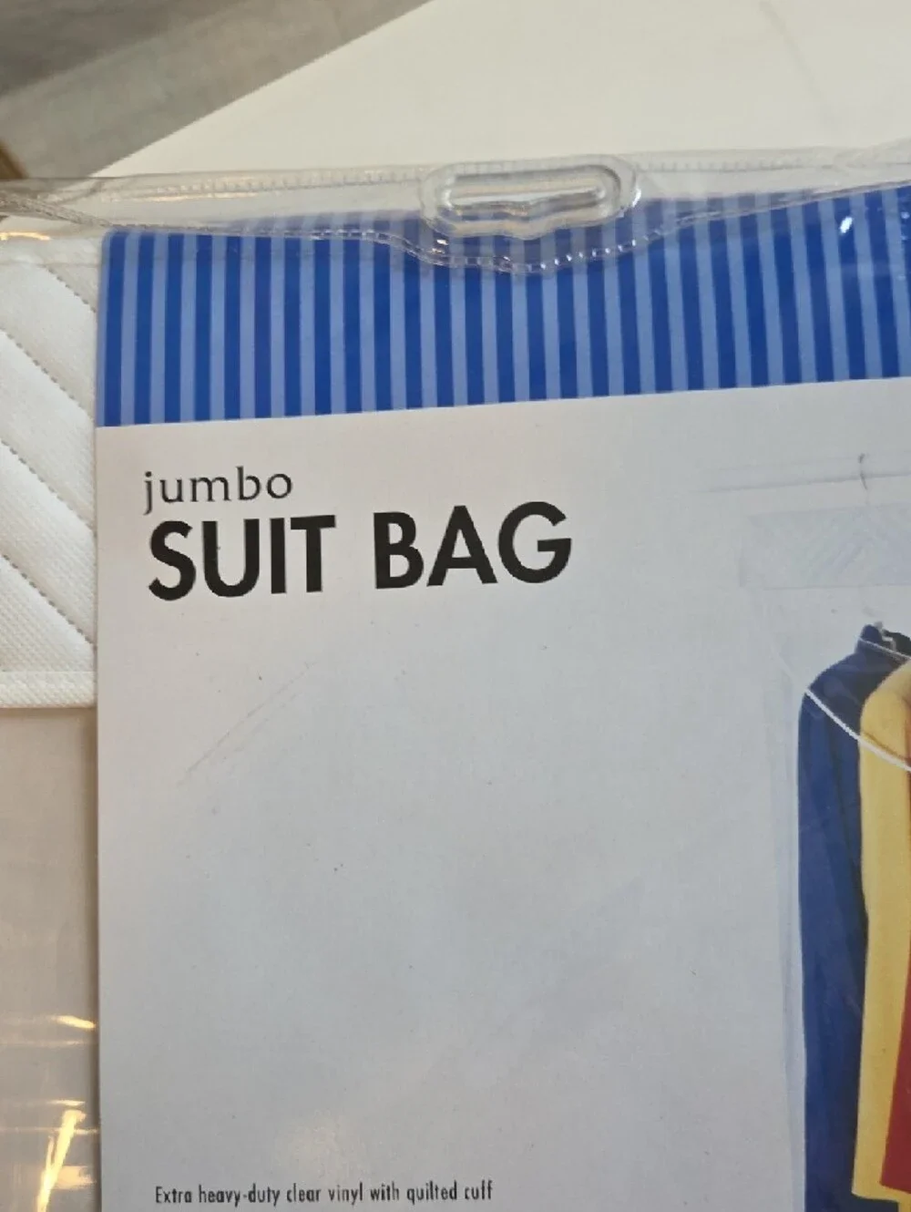 Extra Heavy Duty Clear Vinyl Garment Bag with White Quilted Trim